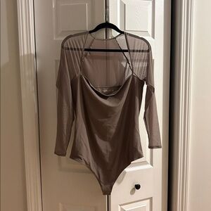 NWOT Abercrombie & Fitch Taupe Long-Sleeve Mesh Bodysuit